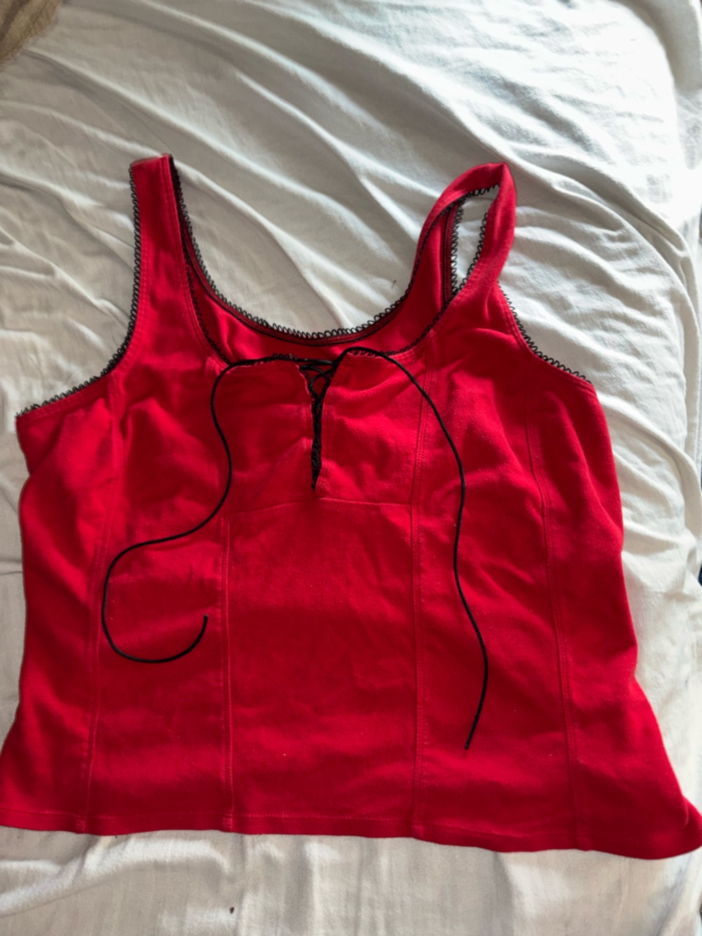 Red Lace-Up Tank Top - Women